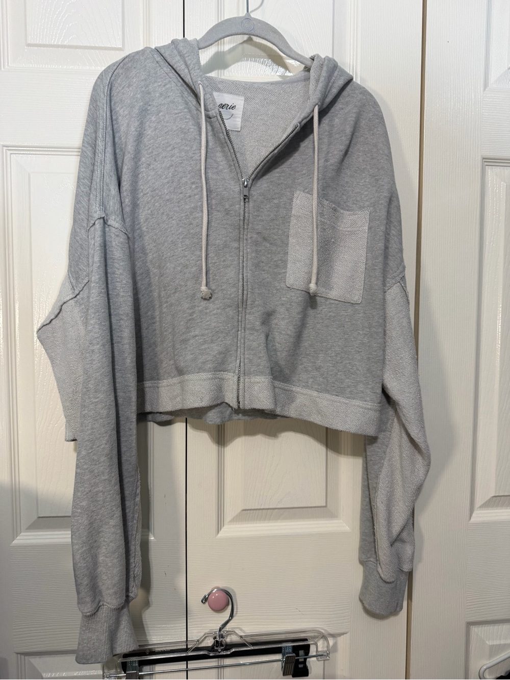 Aerie Light Gray Cropped Zip Hoodie